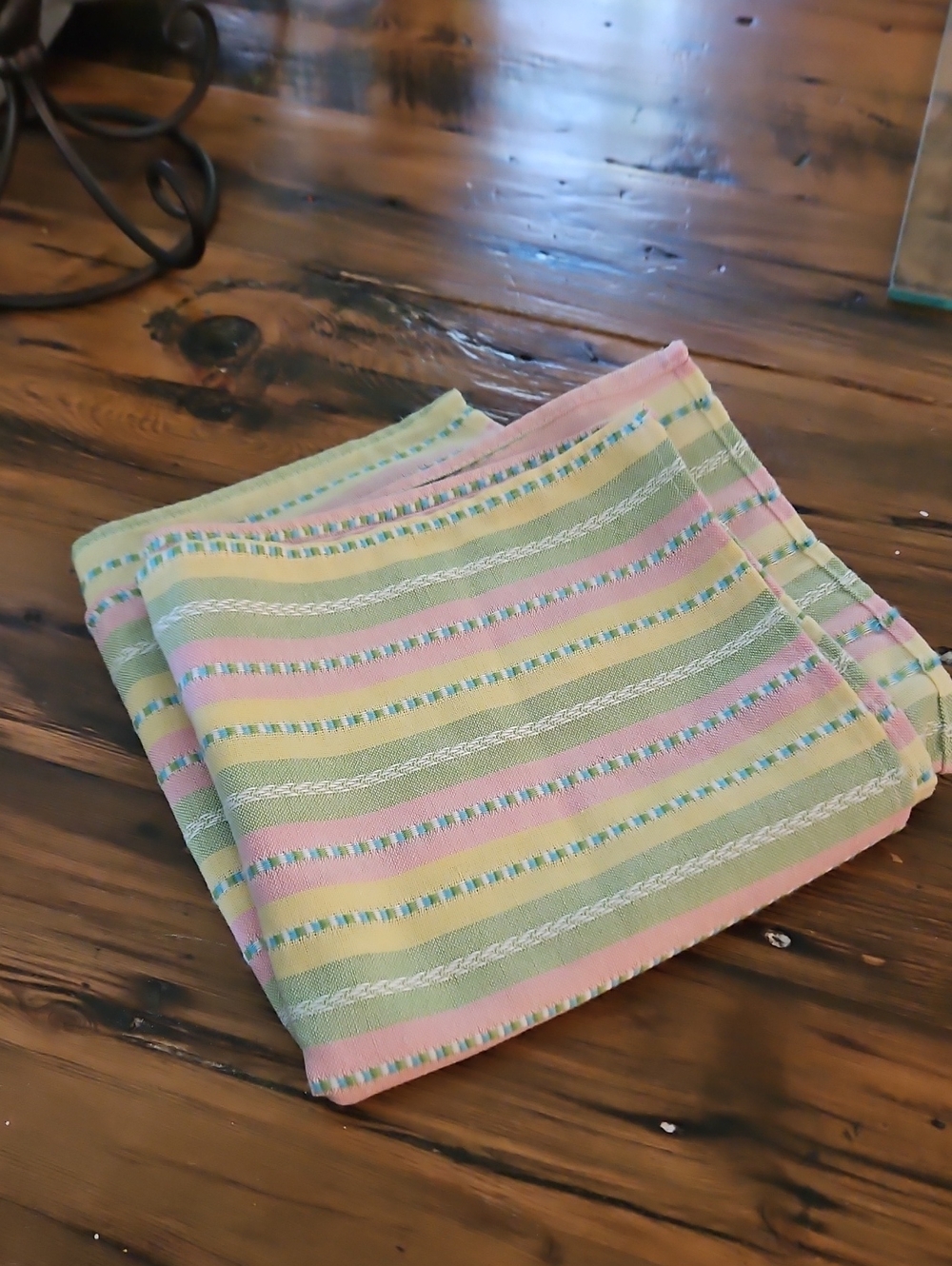 Pastel Stripe Table Napkins/placemats in Pink, Green, Yellow Set Of 4